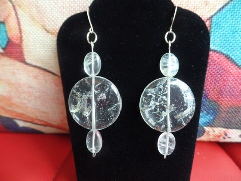 Moss Glass Rounds & Ovals on Sterling Silver Ear Wire (3")