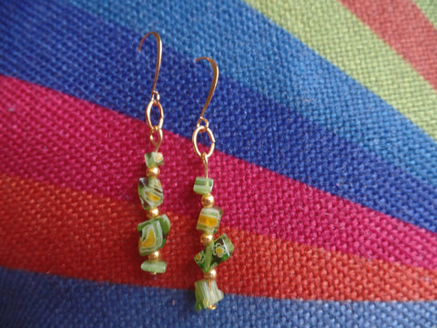 Light Green Hippie Rock Glass w/Gold accents on Gold Ear Wire