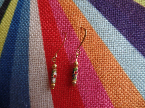 Light Green Enameled Glass w/Gold accents on Gold Ear Wire