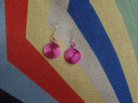 Hot Pink Wire Swirls on Sterling Silver Ear Wire