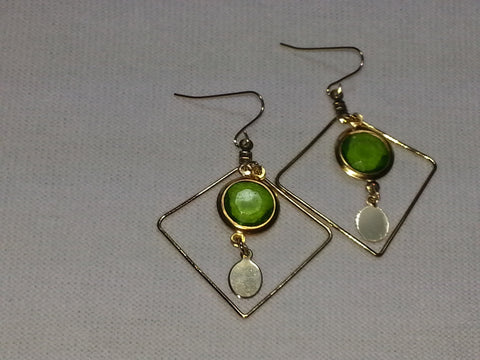 Gold & Granny Apple Green Earrings & gold dangle.